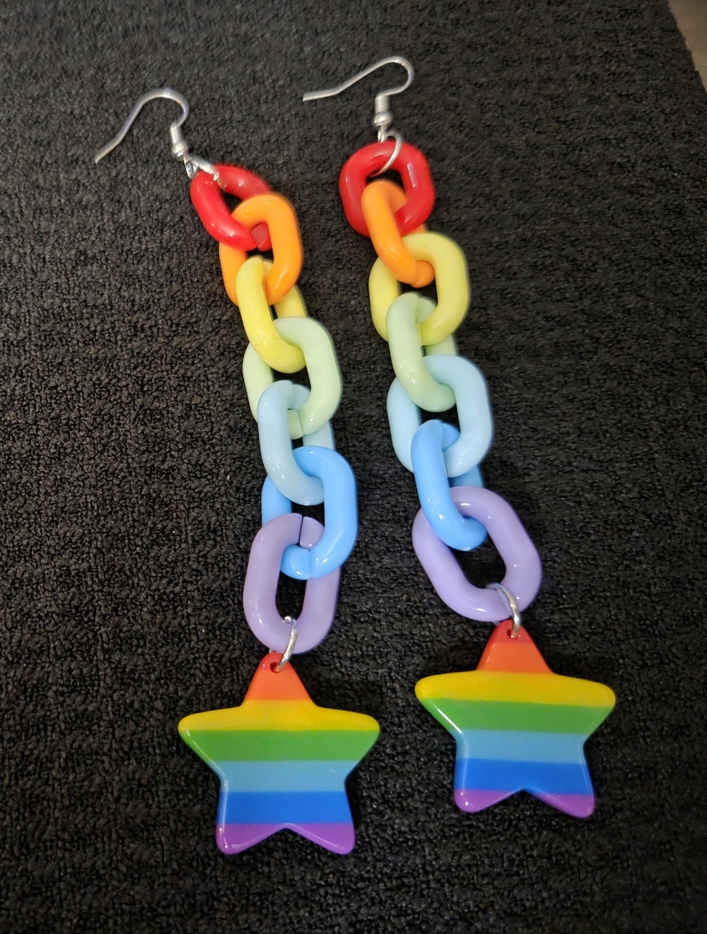 Rainbow Star Chain Earrings - Multicolor